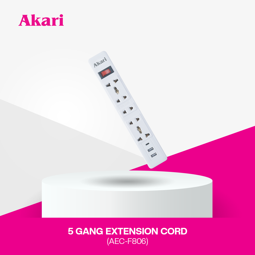 Akari 5 Gang Extension Cord with Surge Protection and Overload protection with Main Switch (AEC-F806)