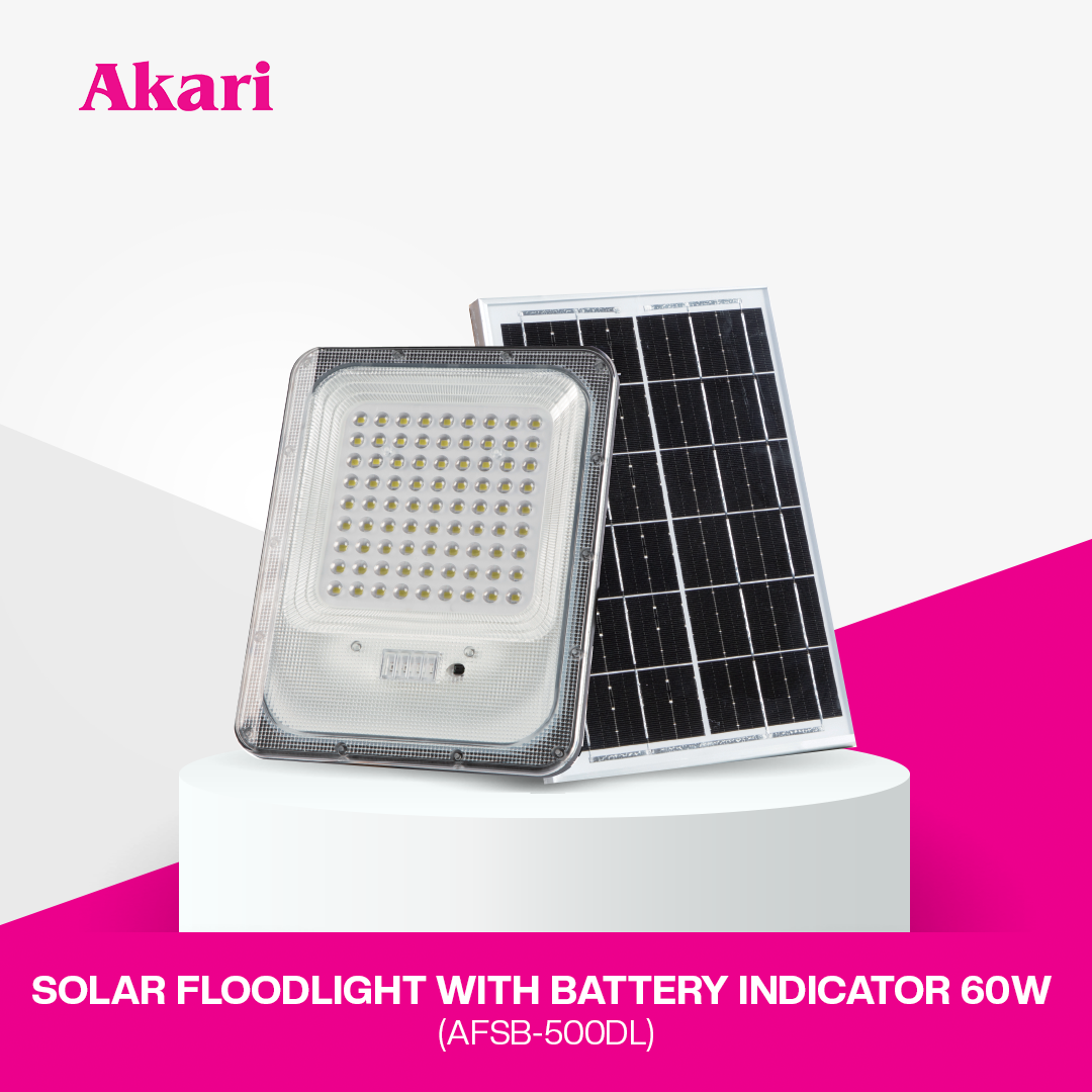 Akari Solar Floodlight with Battery Indicator 60w (AFSB-60DL | AFSB-60WW)